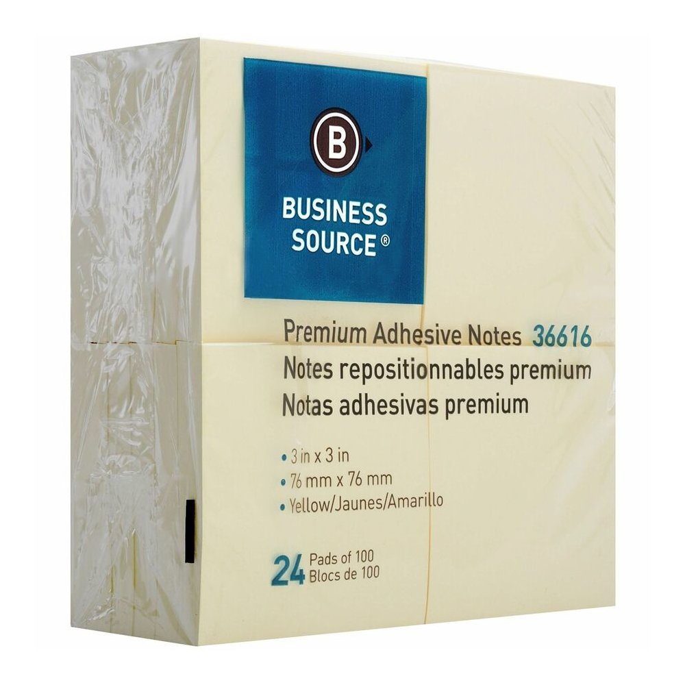 Business Source Yellow Repostionable Adhesive Notes - 3" Flag/Note Width x 3" Flag/Note Length - Square - Yellow - Repositionable, Solvent-free Adhesive - 24 / Pack. Picture 6