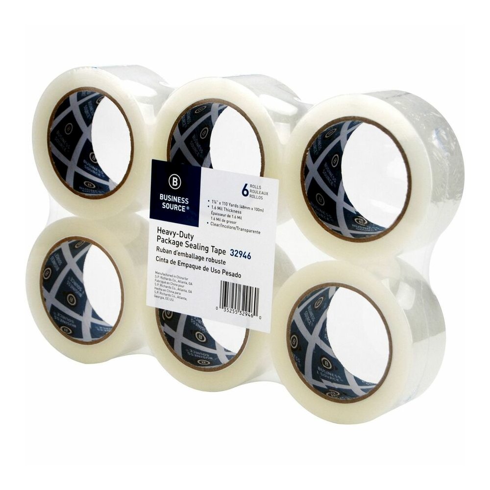 Business Source Heavy-duty Packaging/Sealing Tape - 110 yd Length x 1.88" Width - 3" Core - Clear - 1.60 mil - Breakage Resistance - For Bonding, Packing - 6 / Pack. Picture 2