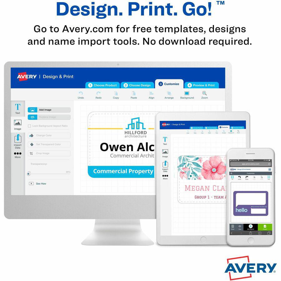 Avery&reg; Eco-friendly Premium Name Badge Labels - 2 21/64" Width x 3 3/8" Length - Removable Adhesive - Rectangle - Laser, Inkjet - White - Paper - 8 / Sheet - 20 Total Sheets - 160 Total Label(s) -. Picture 6