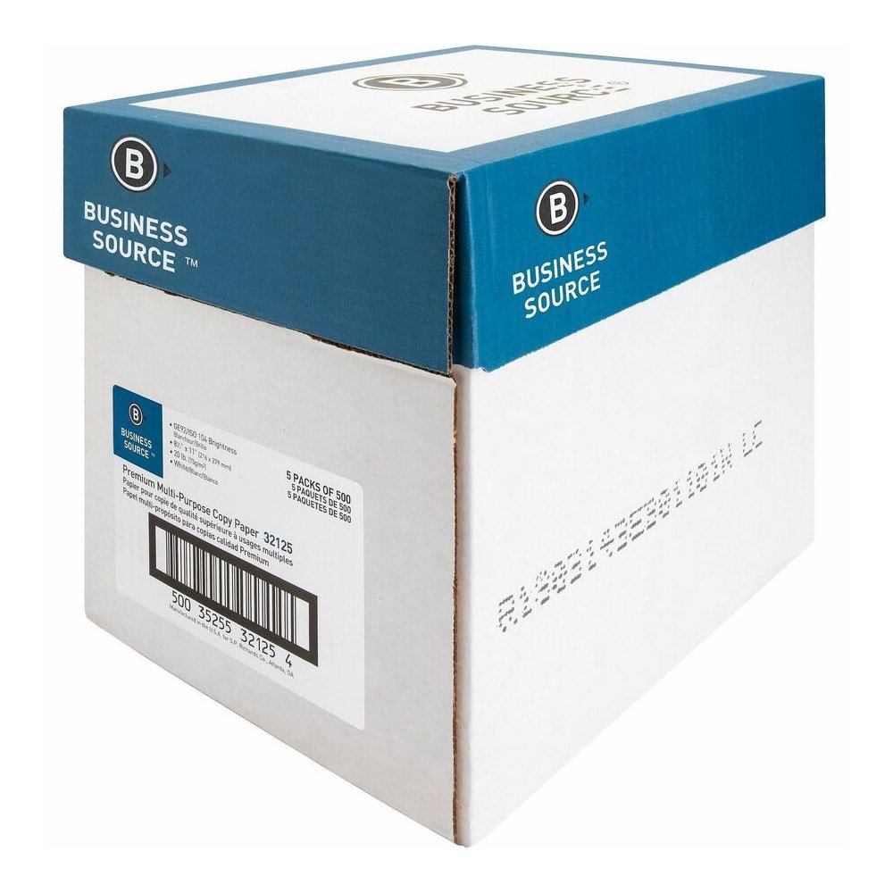 Business Source Premium Multipurpose Copy Paper - White - 92 Brightness - Letter - 8 1/2" x 11" - 20 lb Basis Weight - Acid-free - White - 2500 Sheets - 500 Sheets per Ream - 5 / Carton. Picture 5
