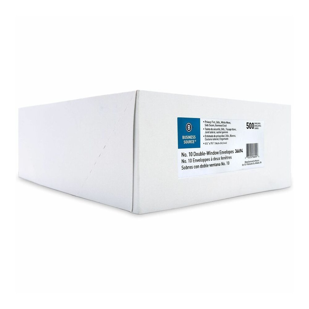 Business Source No. 10 Double-Window Invoice Envelopes - Double Window - #10 - 9 1/2" Width x 4 1/8" Length - 24 lb - Gummed - White - Wove - 1 Box. Picture 6