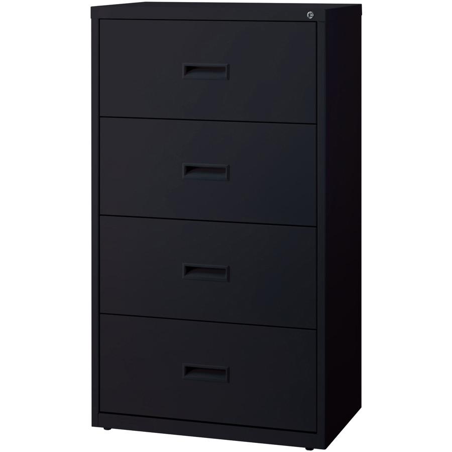 Lorell Value Lateral File - 4-Drawer - 30" Width x 18.6" Depth x 52.5" Height - 4 x Drawer(s) for File - A4, Legal, Letter - Adjustable Glide, Ball-bearing Suspension, Label Holder - Black - Steel - R. Picture 4