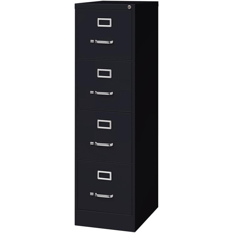 Lorell Fortress Series 22" Commercial-Grade Vertical File Cabinet - 15" Width x 22" Depth x 52" Height - 4 x Drawer(s) for File - Letter - Lockable, Ball-bearing Suspension - Black - Steel - Recycled. Picture 6