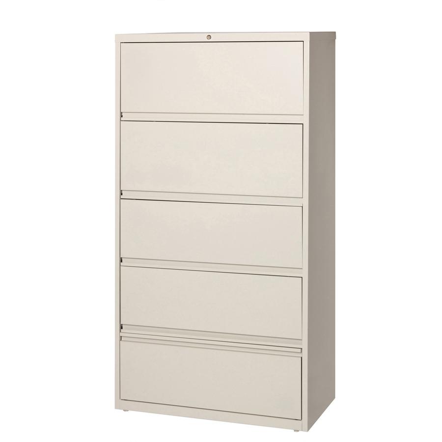 Lorell Fortress Lateral File with Roll-Out Shelf - 36" x 18.6" x 68.8" - 5 x Drawer(s) for File - A4, Legal, Letter - Ball-bearing Suspension, Recessed Handle, Leveling Glide, Heavy Duty, Interlocking. Picture 6
