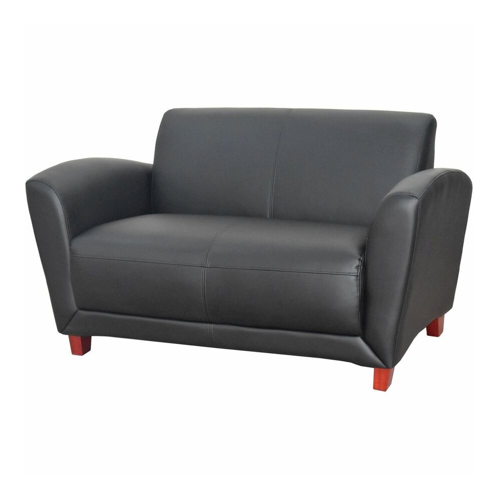 Lorell Accession Reception Loveseat - 55" x 34.5" x 31.3" Overall Dimension - Leather Black Seat - Leather Black Back - 1 Each. Picture 6