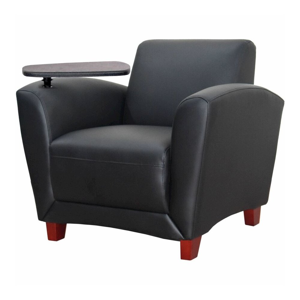 Lorell Accession Club Chair with Tablet Tray - Black Seat Color - Leather Seat Material - Four-legged Base - 1 Each. Picture 5