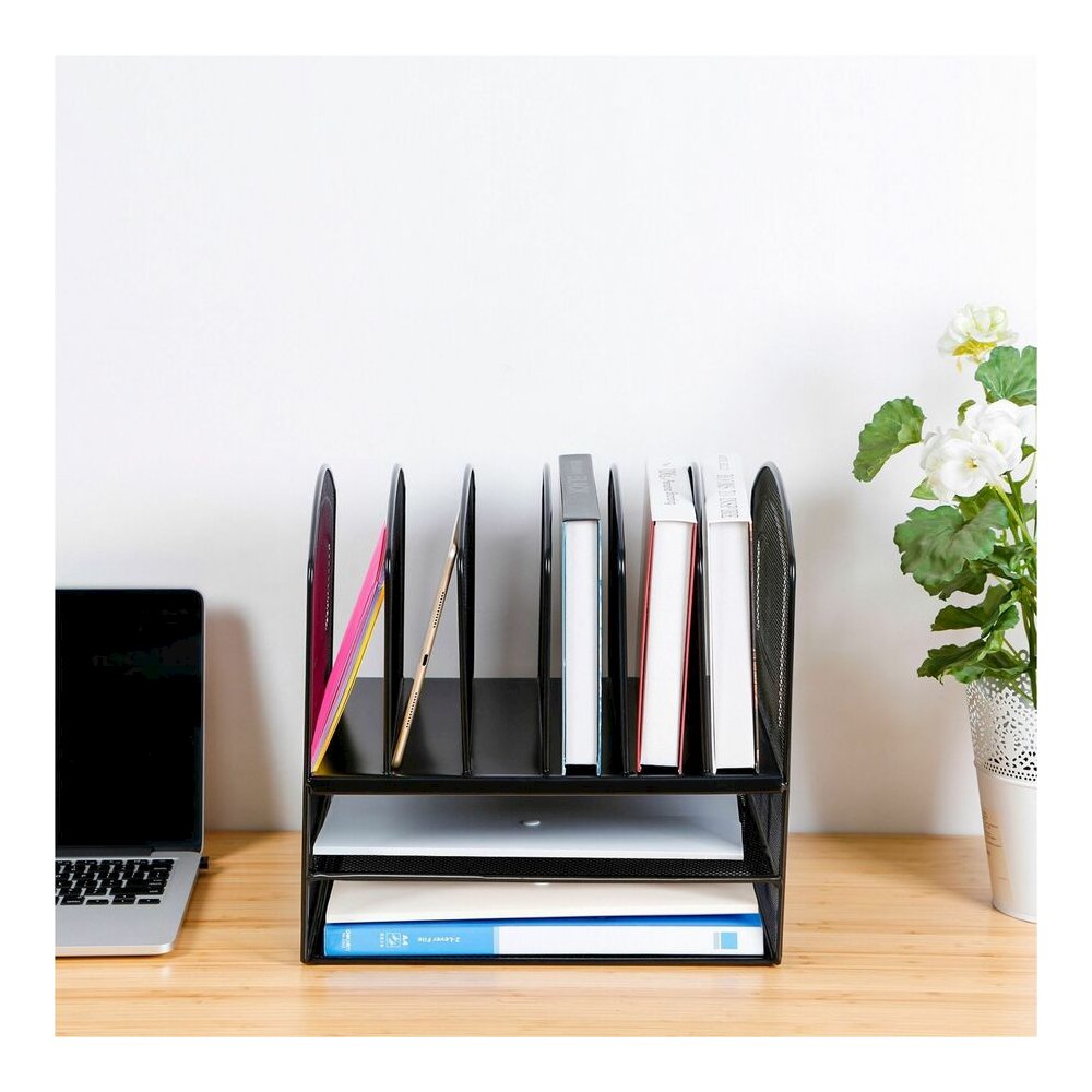 Lorell Mesh Desk Organizer - 8 Compartment(s) - Sturdy - Powder Coated - Black - Steel - 1 Each. Picture 5