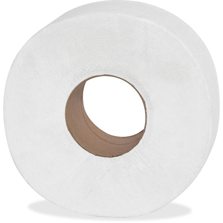 Genuine Joe Jumbo Dispenser Roll Bath Tissue - 2 Ply - 3.50" Width x 1000 ft Length - 9" Roll Diameter - 3 19/64" Core - White - 8 / Carton. Picture 6