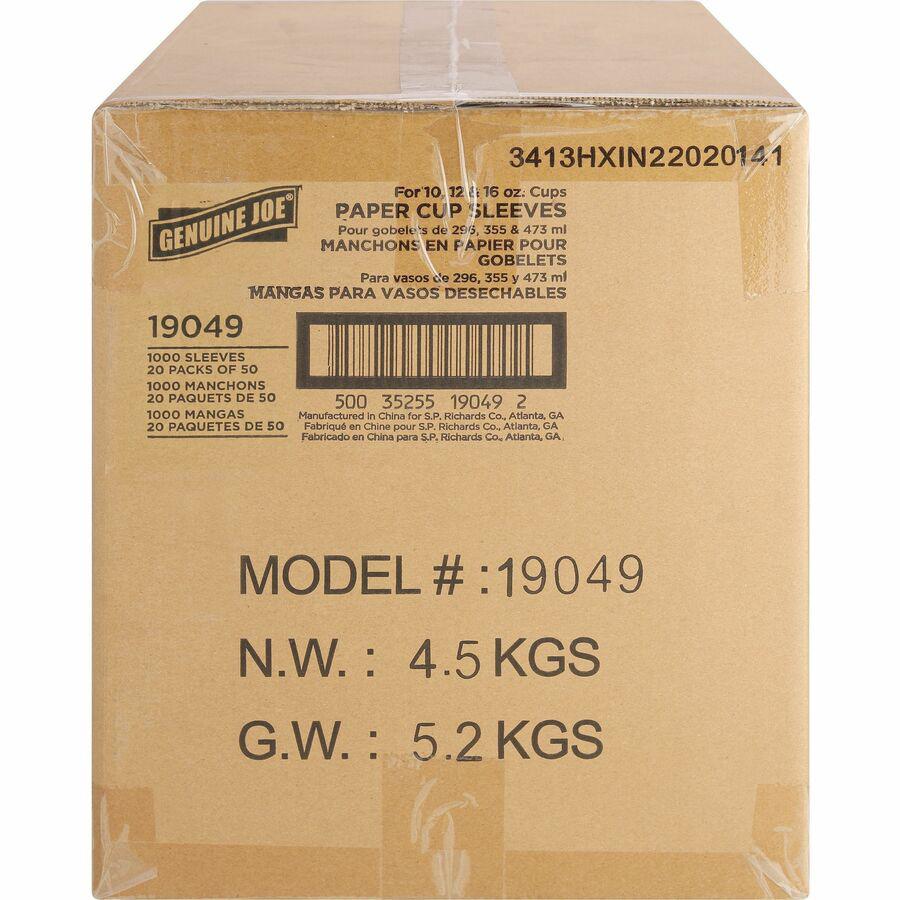 Genuine Joe Protective Corrugated Cup Sleeves - 20 / Carton - Brown. Picture 6