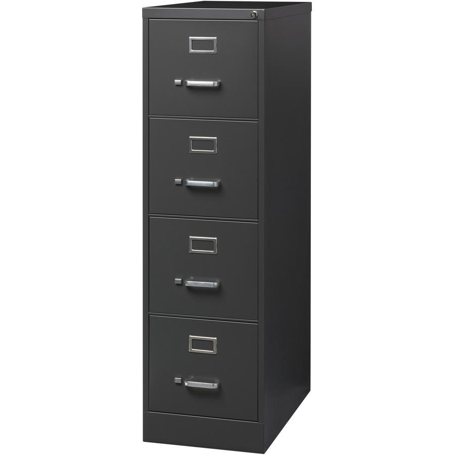 Lorell Fortress Series 26-1/2" Commercial-Grade Vertical File Cabinet - 15" Width x 26.5" Depth x 52" Height - 4 x Drawer(s) for File - Letter - Vertical - Drawer Extension, Security Lock, Label Holde. Picture 5