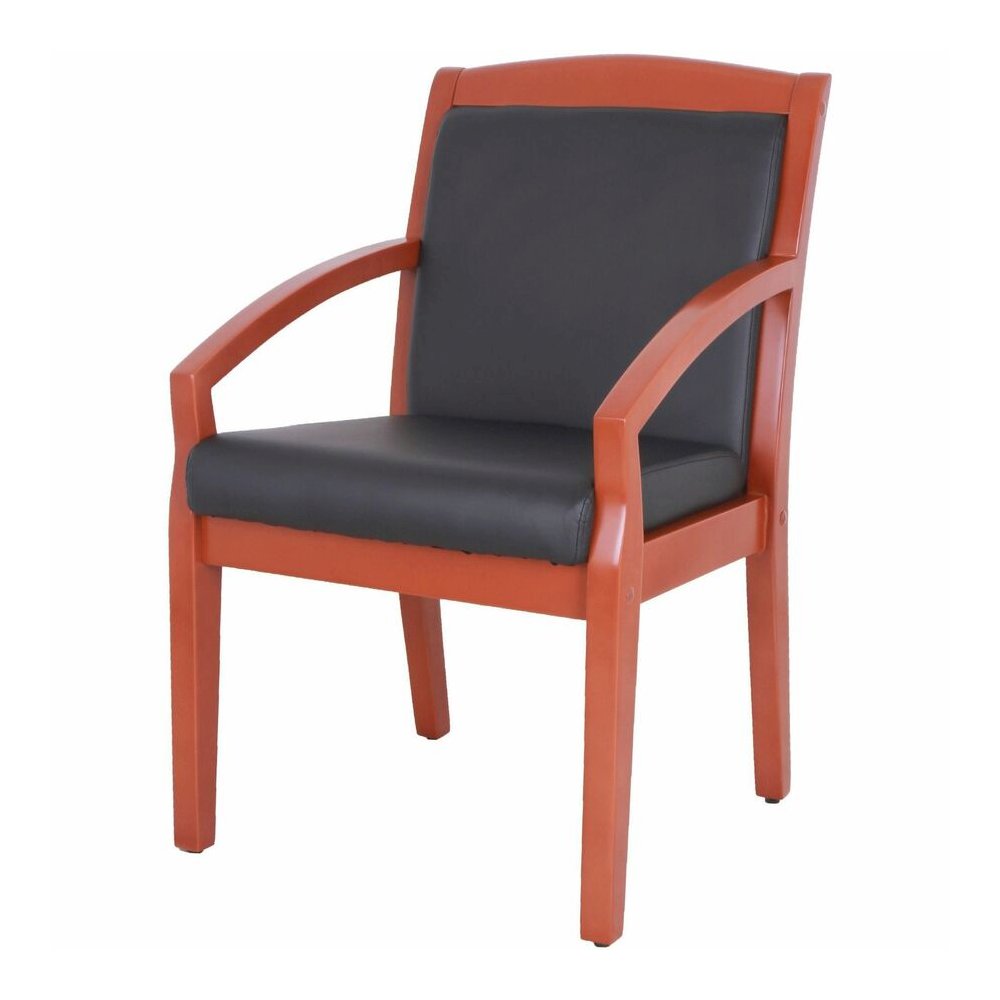Lorell Sloping Arms Wood Frame Guest Chair - Black Seat Color - Bonded Leather Seat Material - Black Back Color - Bonded Leather Back Material - Cherry Frame Color - Wood Frame Material - Four-legged . Picture 5
