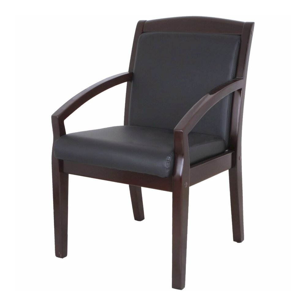 Lorell Sloping Arms Wood Frame Guest Chair - Black Seat Color - Bonded Leather Seat Material - Black Back Color - Bonded Leather Back Material - Espresso Frame Color - Wood Frame Material - Four-legge. Picture 5