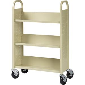 Lorell Single-sided Book Cart - 3 Shelf - 200 lb Load Capacity - 5" Caster Size - Steel - 39" Width x 14" Depth x 46" Height - Putty - 1 Each. Picture 5