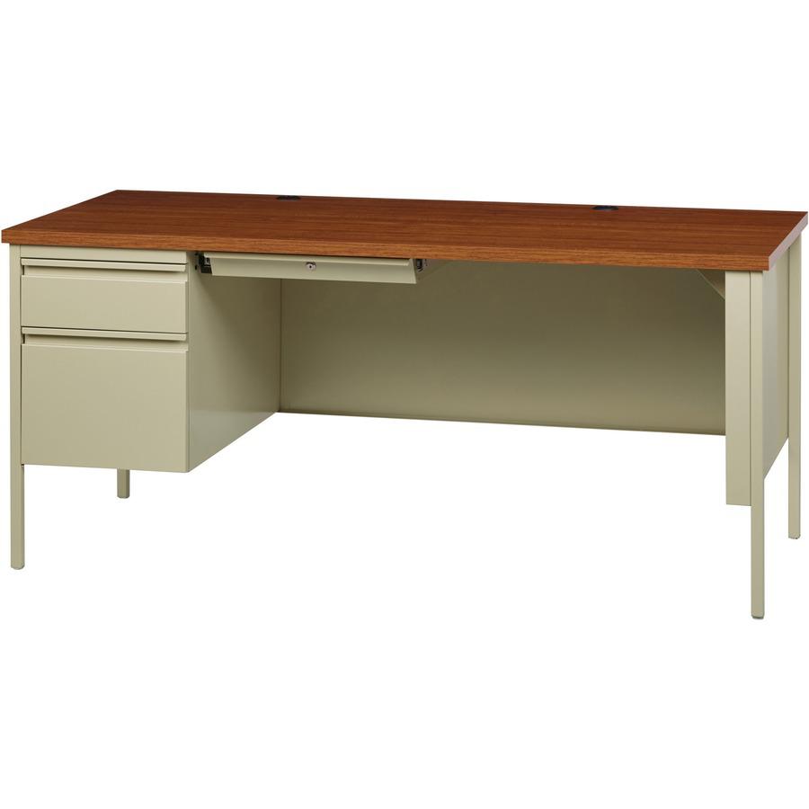 Lorell Fortress Series Left-Pedestal Desk - Rectangle Top - 66" Table Top Width x 30" Table Top Depth x 1.12" Table Top Thickness - 29.50" Height - Office, File - Assembly Required - Oak, Oak Laminate. Picture 5