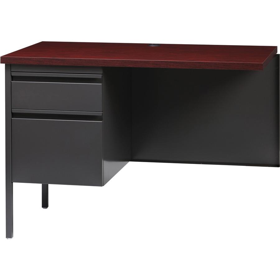 Lorell Fortress Series Left-Pedestal Return - Rectangle Top - 42" Table Top Width x 24" Table Top Depth x 1.12" Table Top Thickness - 29.50" HeightAssembly Required - Laminated, Mahogany - Steel - 1 E. Picture 5