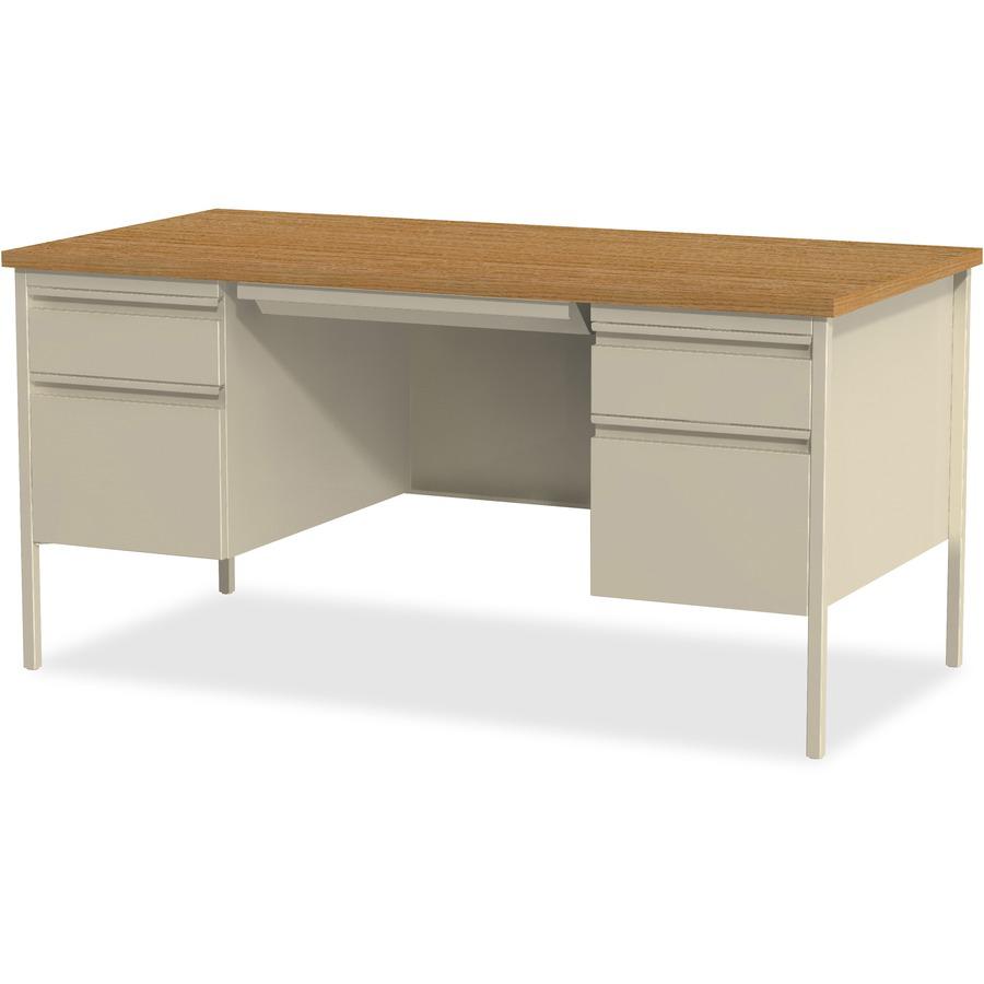 Lorell Fortress Series Double-Pedestal Desk - Rectangle Top - 60" Table Top Width x 30" Table Top Depth x 1.12" Table Top Thickness - 29.50" Height - Office, File - Assembly Required - Oak, Oak Lamina. Picture 5