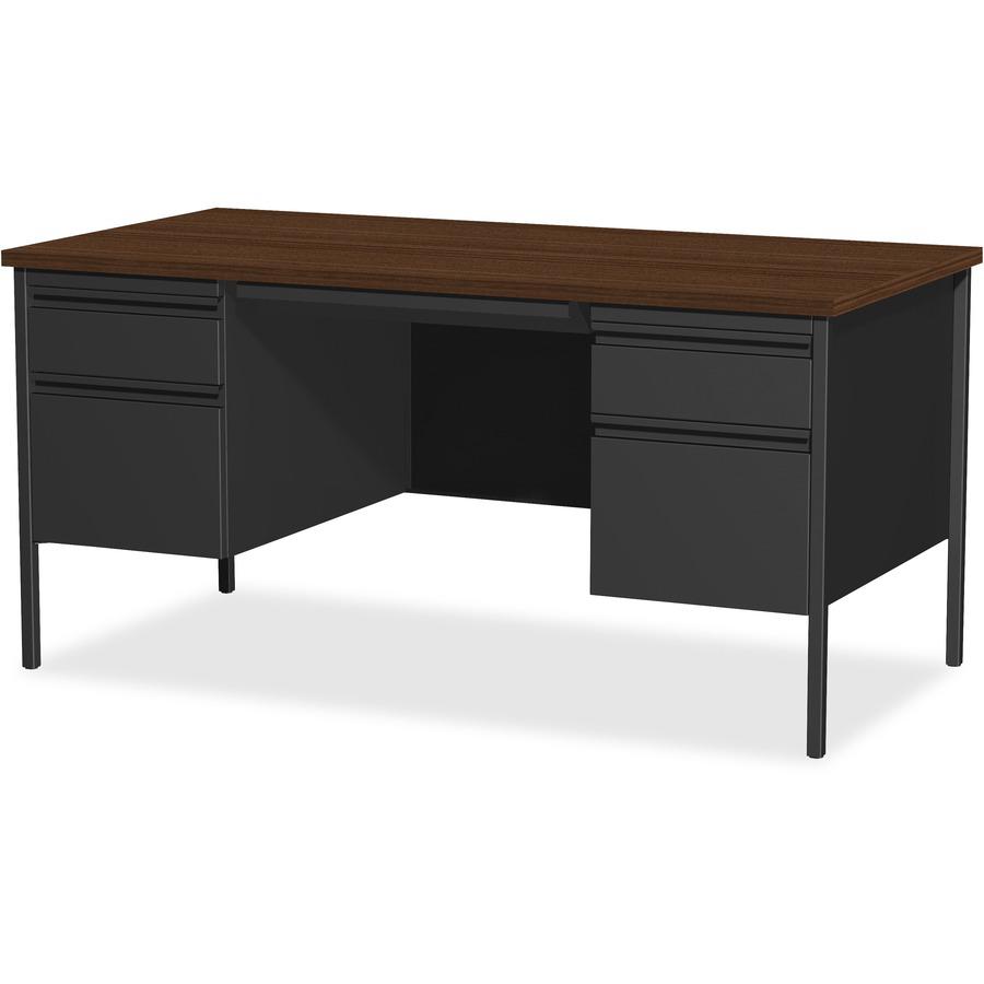 Lorell Fortress Series Double-Pedestal Desk - Rectangle Top - 60" Table Top Width x 30" Table Top Depth x 1.12" Table Top Thickness - 29.50" Height - Office, File - Assembly Required - Black Walnut, L. Picture 6