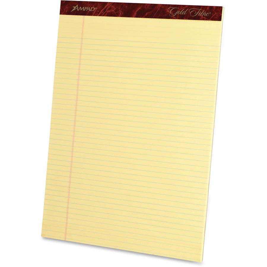 Ampad Gold Fibre Narrow Rule Writing Pads - 50 Sheets - Watermark - Stapled/Glued - 0.25" Ruled - 16 lb Basis Weight - Letter - 8 1/2" x 11 3/4" Sheet Size - Canary Yellow Paper - Micro Perforated, Bl. Picture 3