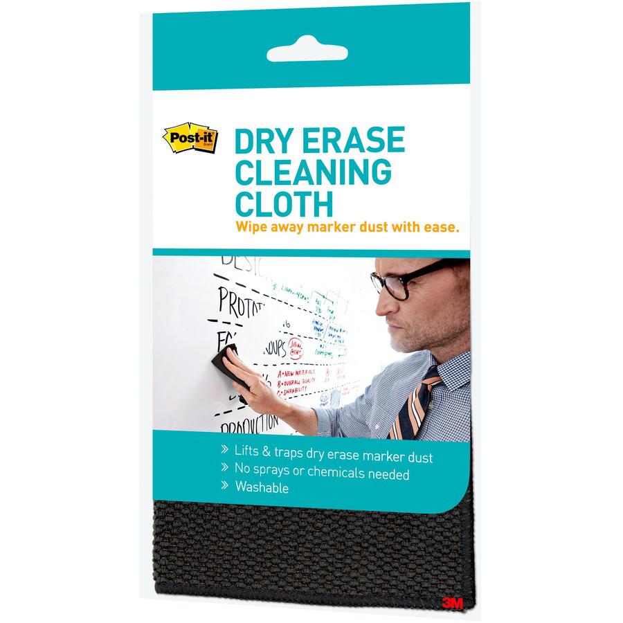 Post-it&reg; Dry-Erase Cleaning Cloth - 10.60" Width x 10.60" Length - Used as Dust Remover, Mark Remover - Washable - Black - 1Each. Picture 4