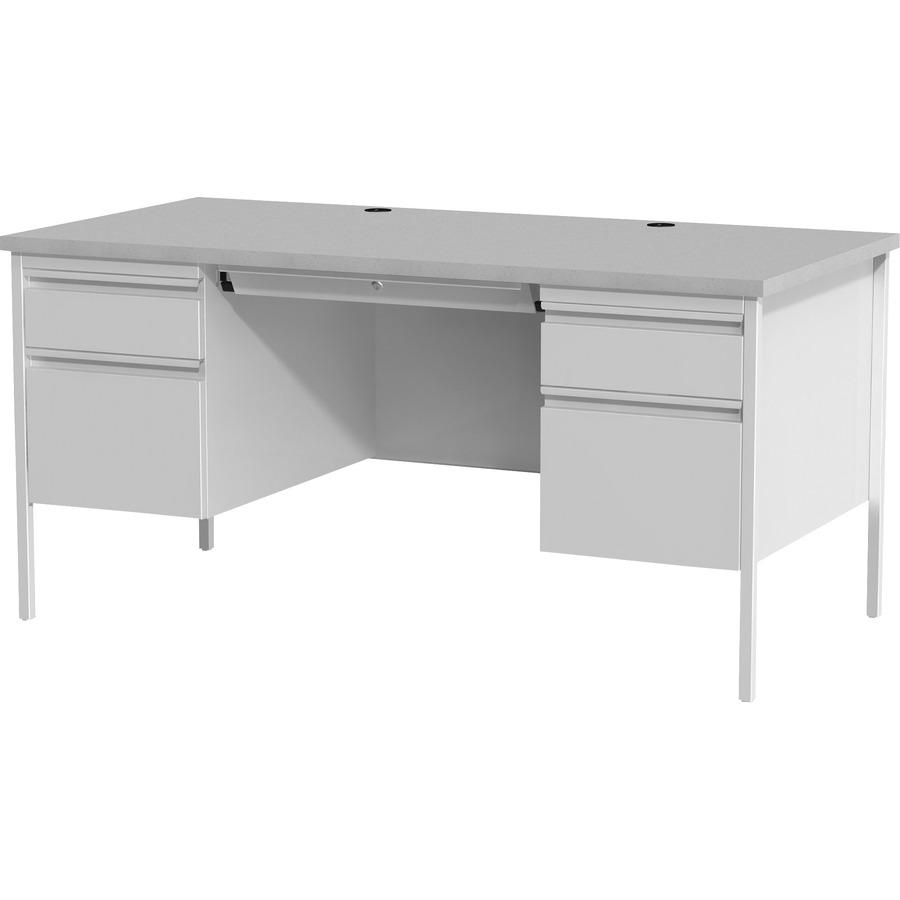 Lorell Fortress Series Double-Pedestal Desk - 30" Height x 29.50" Width x 60" Depth - File, Office - Gray, Laminated - Steel - 1 Each. Picture 5
