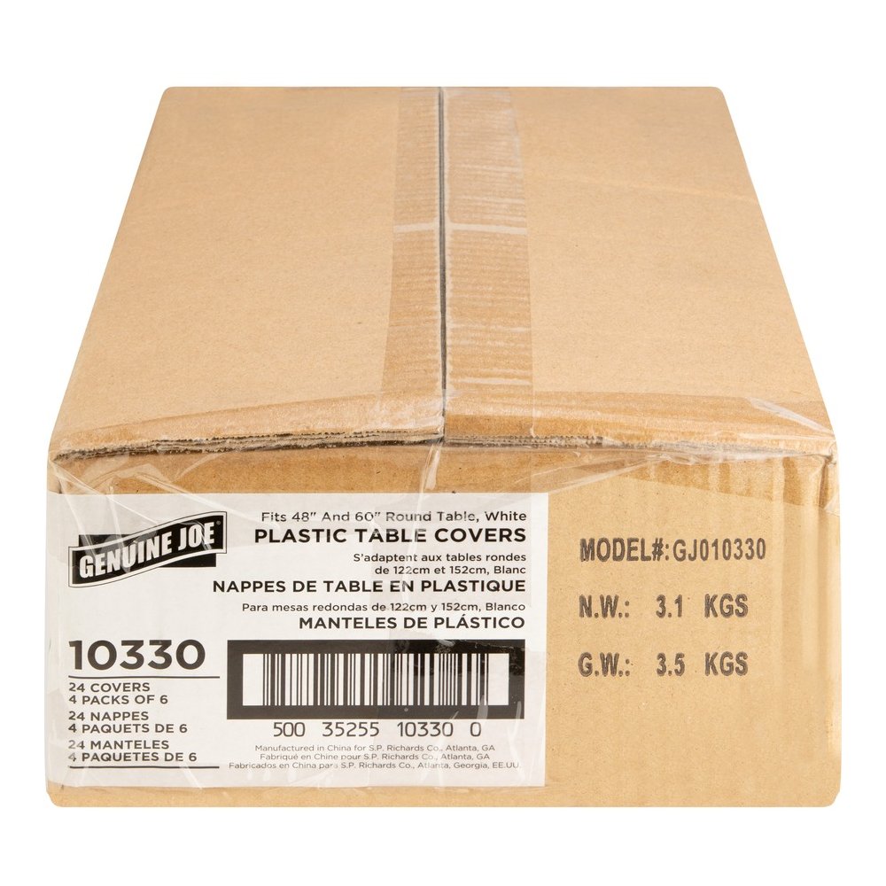 Genuine Joe Plastic Round Tablecovers - 84" Diameter - Plastic - White - 6/Pack - 4 / Carton. Picture 2