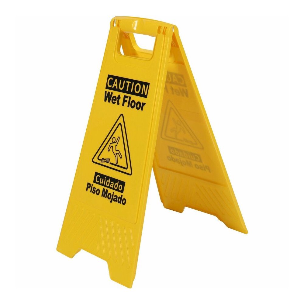 Genuine Joe Universal Graphic Wet Floor Sign - English, Spanish - Print/Message "Wet Floor" - Foldable - Yellow - 1 Each. Picture 2