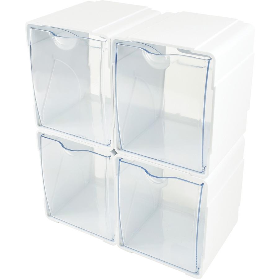 Deflecto Tilt Bin Interlocking Storage Organizer - 5.50" Height x 5.25" Width x 4.75" Depth - Desktop - Interlockable, Stackable - White - 4 / Box. Picture 2