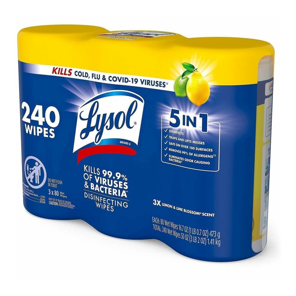 Lysol Lemon/Lime Disinfecting Wipes - For Multi Surface, Multipurpose - Wipe - Lemon, Lime Blossom Scent - Recommended For: Virus Remover, Bacteria Remover - Pre-moistened, Deodorize, Disinfectant, An. Picture 4