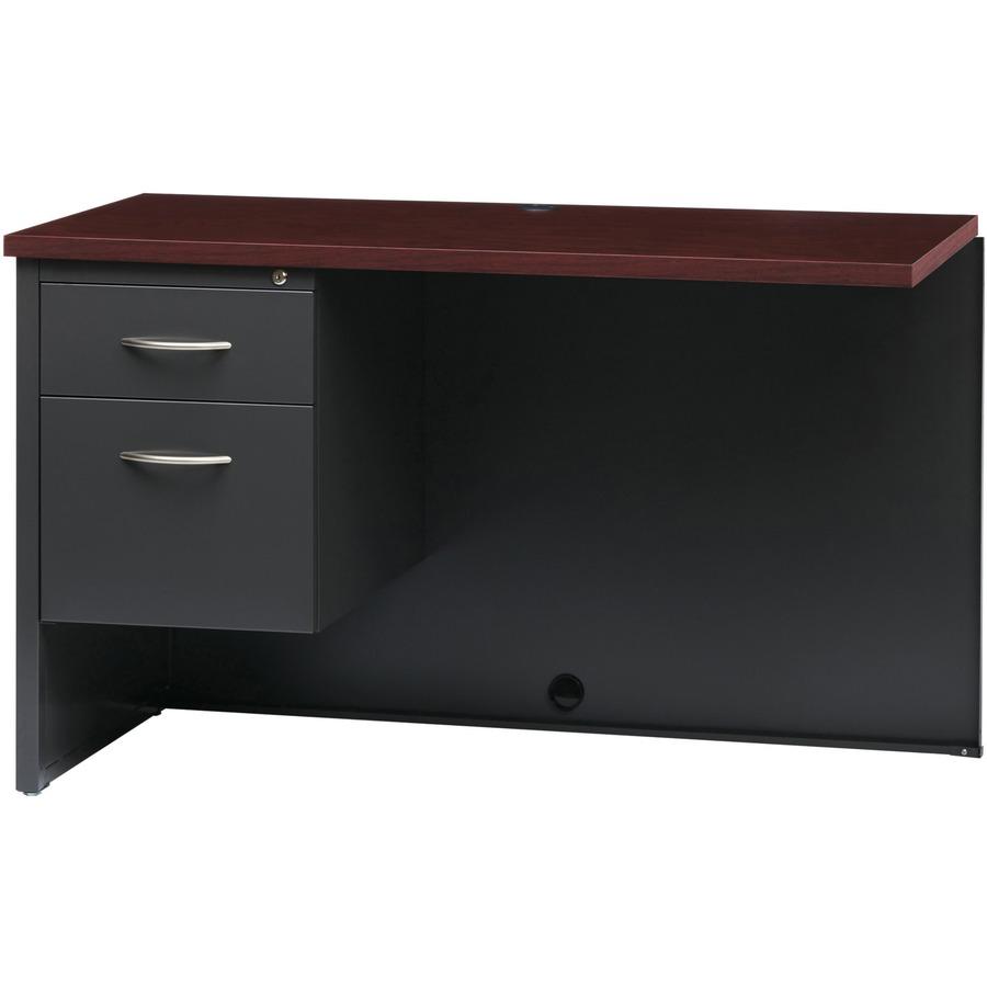 Lorell Fortress Modular Series Left Return - 48" Width x 24" Depth, x 1.1" Thickness Top - Total Drawer(s): 2 - Single Pedestal on Left Side - Material: Steel - Finish: Mahogany Laminate, Charcoal - S. Picture 5