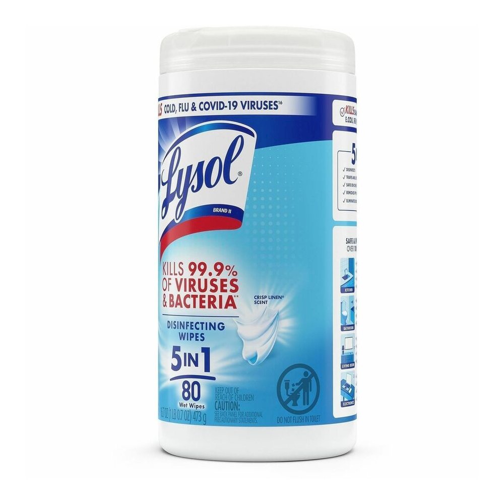 Lysol Disinfecting Wipes - For Multipurpose, Multi Surface - Wipe - Crisp Linen Scent - 7" Length x 7.25" Width - Recommended For: Virus Remover, Bacteria Remover - Disinfectant, Pre-moistened, Deodor. Picture 5