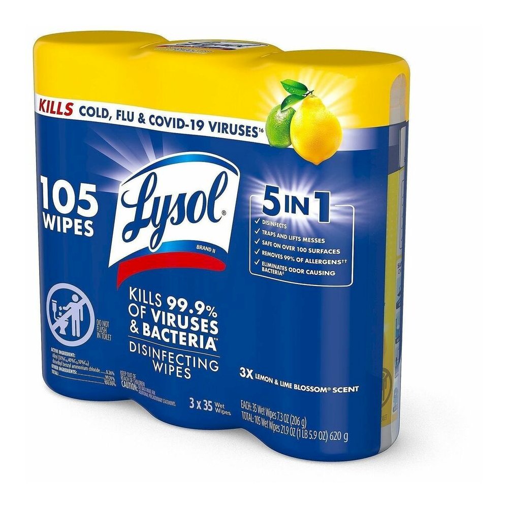 Lysol Disinfecting Wipes - For Multi Surface - Wipe - Lemon Scent - Recommended For: Bacteria Remover, Virus Remover, Allergen Remover, Pet Dander Remover, Dust Mite Remover, Pollen Remover - Disinfec. Picture 4