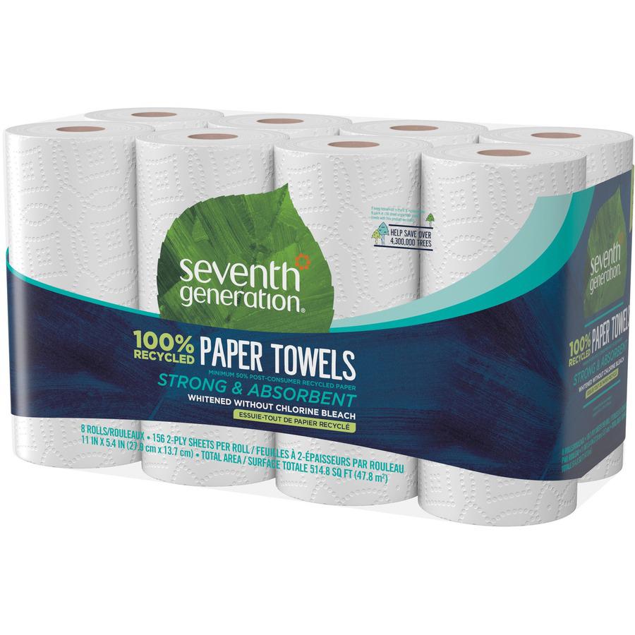Seventh Generation 100% Recycled Paper Towels - 2 Ply - 156 Sheets/Roll - White - PaperPack - 8/Pack - 4 / Carton. Picture 5
