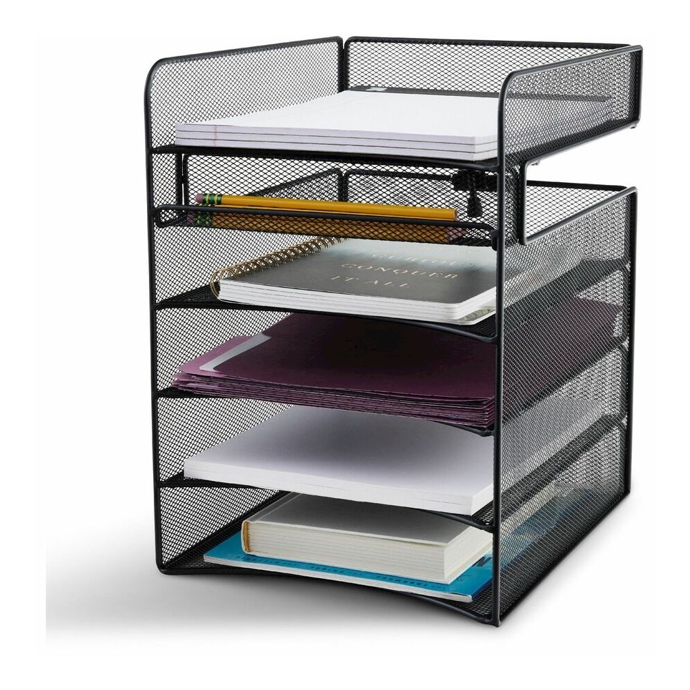 Safco Onyx Horizontal Hanging Desktop Storage - 5 Compartment(s) - 14.38" Height x 10.25" Width x 12.38" Depth - Durable, Lightweight, Scratch Resistant - Powder Coated - Black - Steel - 1 Each. Picture 7