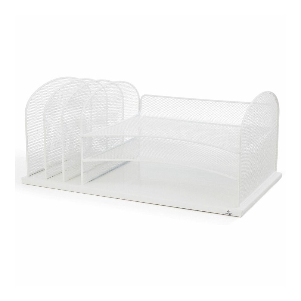 Safco Onyx 3 Tray/3 Upright Section Desk Organizer - 8.25" Height x 19.50" Width x 11.50" Depth - Desktop - White - Steel - 1 Each. Picture 5
