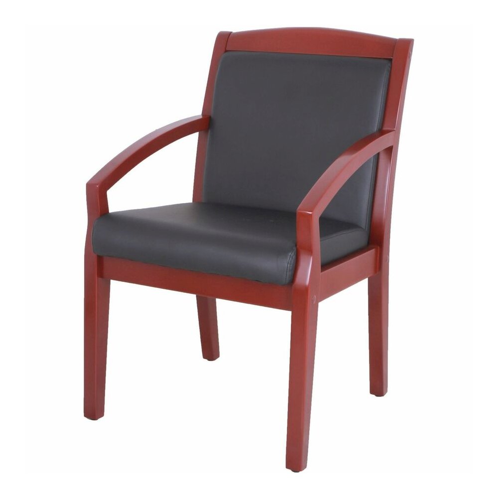 Lorell Sloping Arms Wood Frame Guest Chair - Black Seat Color - Bonded Leather Seat Material - Black Back Color - Bonded Leather Back Material - Mahogany Frame Color - Solid Wood, Rubberwood Frame Mat. Picture 5