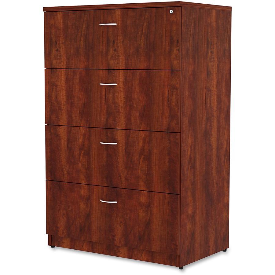 Lorell Essentials Series 4-Drawer Lateral File - 1" Thickness Top, 54.8" Height x 35.5" Width x 22" Depth - Total Drawer(s): 4 - Finish: Cherry Laminate - 1 Each. Picture 5