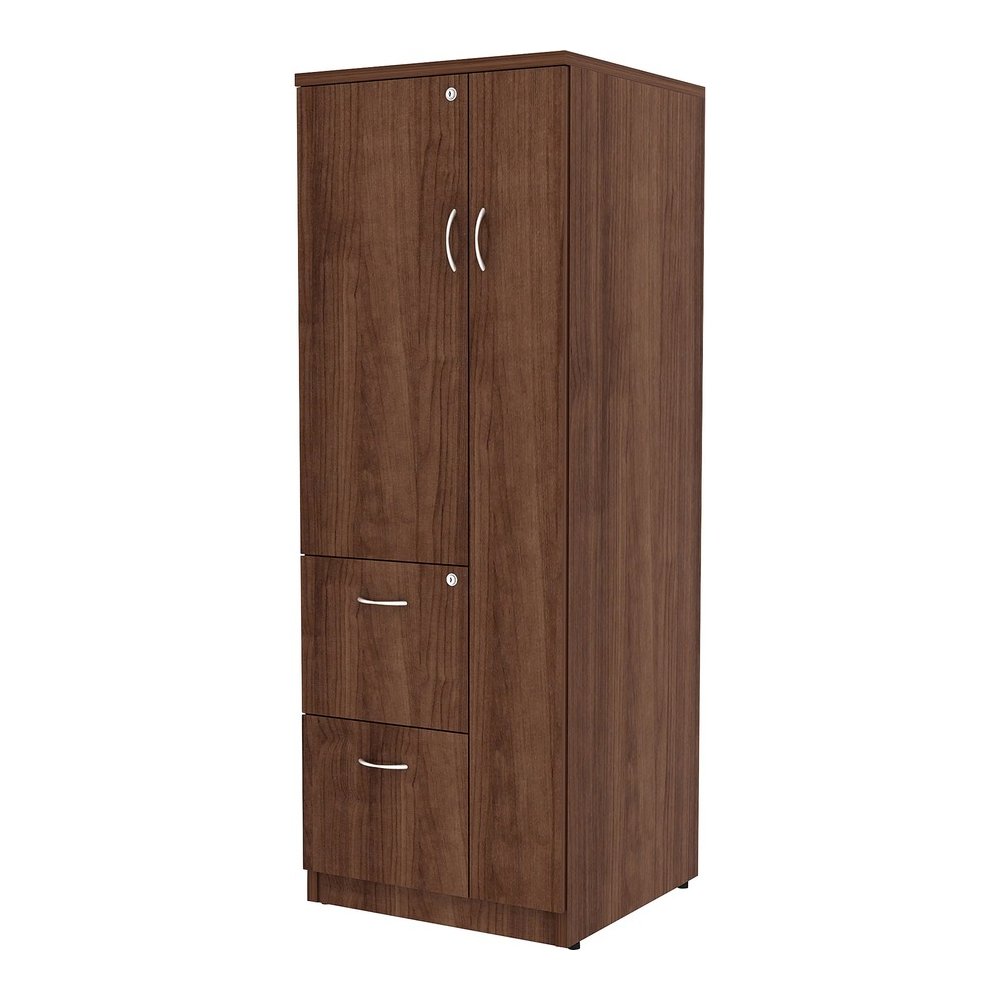 Lorell Essentials/Revelance Tall Storage Cabinet - 23.6" x 23.6"65.6" Cabinet, 0.5" Compartment - 2 x Storage Drawer(s) - 1 Door(s) - Finish: Walnut, Laminate. Picture 6