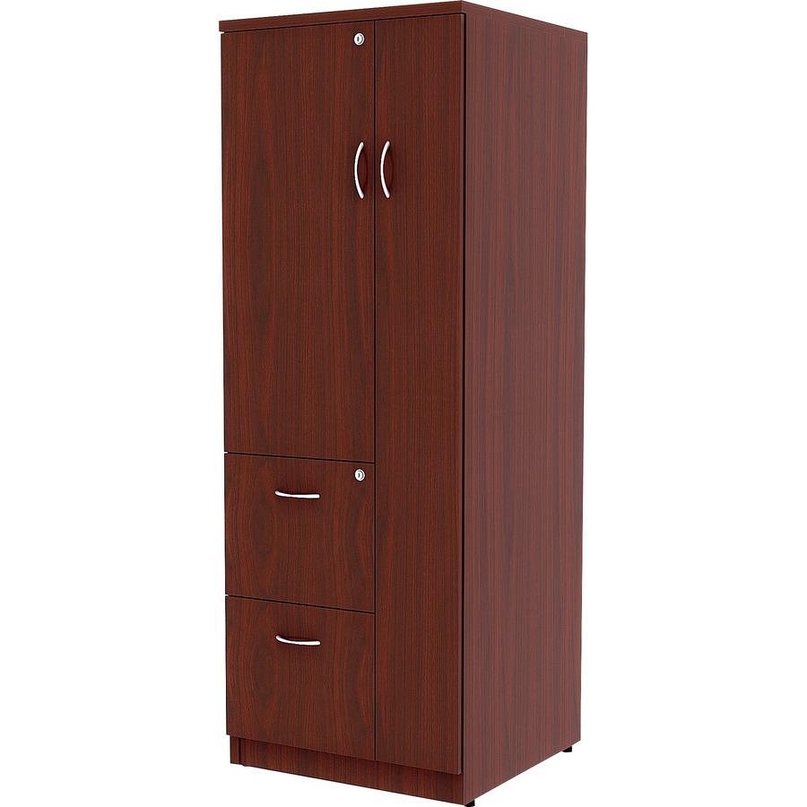 Lorell Essentials/Revelance Tall Storage Cabinet - 65.6" Height x 23.6" Width x 23.6" Depth Cabinet, x 0.5" Length Compartment - Total Drawer(s): 2 - 1 Door(s) - Finish: Mahogany, Laminate - Durable, . Picture 5