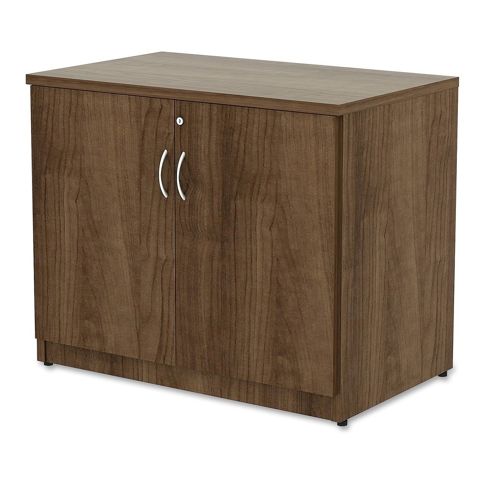 Lorell Essentials Series 2-Door Storage Cabinet - 36" Width x 22.5" Depth x 29.5" Height - Glide, Lockable - Walnut - Laminate - Metal. Picture 4