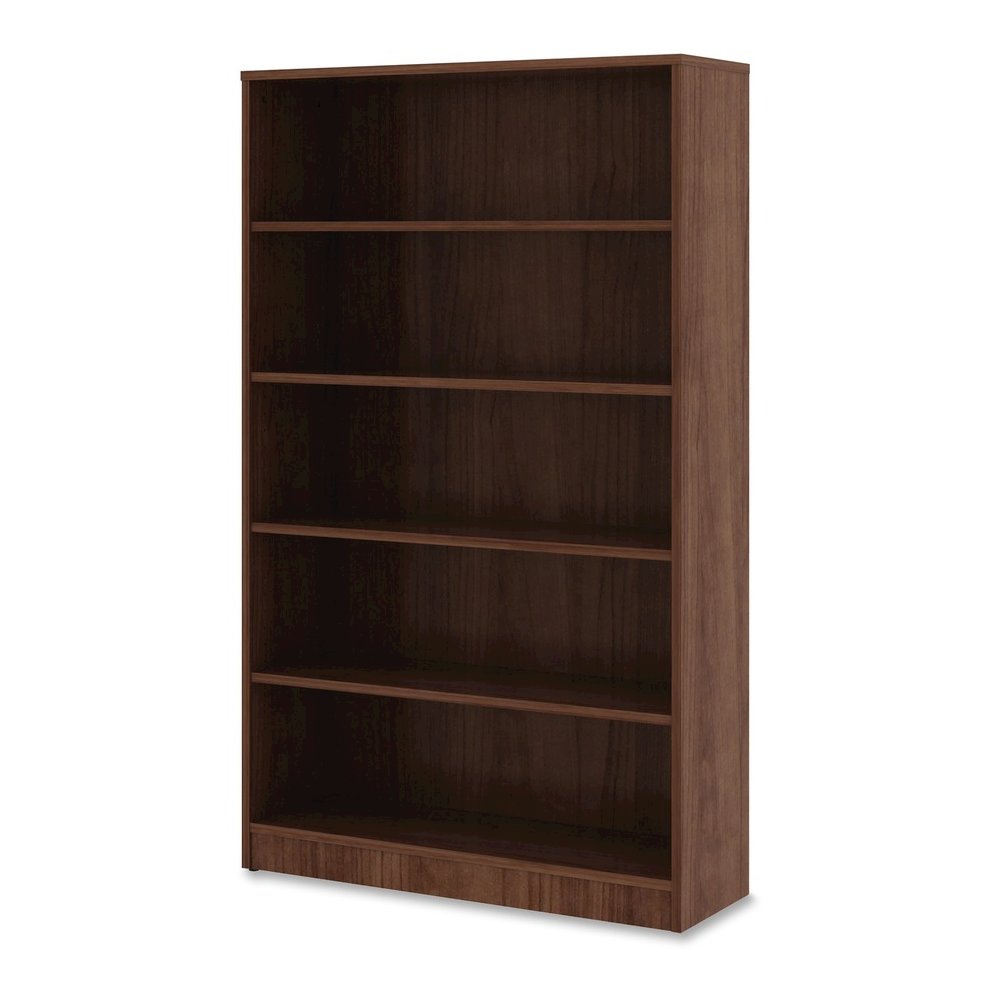 Lorell Laminate Bookcase - 0.7" Thickness Shelf, 60" Height x 36" Width x 12" Depth - 5 Shelve(s) - 4 Adjustable Shelf(ves) - Square Edge - Material: Thermofused Laminate (TFL) - Finish: Walnut - 1 Ea. Picture 4