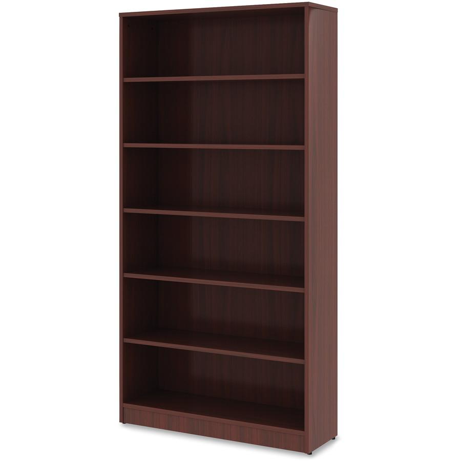 Lorell Laminate Bookcase - 6 Shelf(ves) - 72" Height x 36" Width x 12" Depth - Sturdy, Adjustable Feet, Adjustable Shelf, Square Corner - Thermofused Laminate (TFL) - Mahogany - Laminate - 1 Each. Picture 3