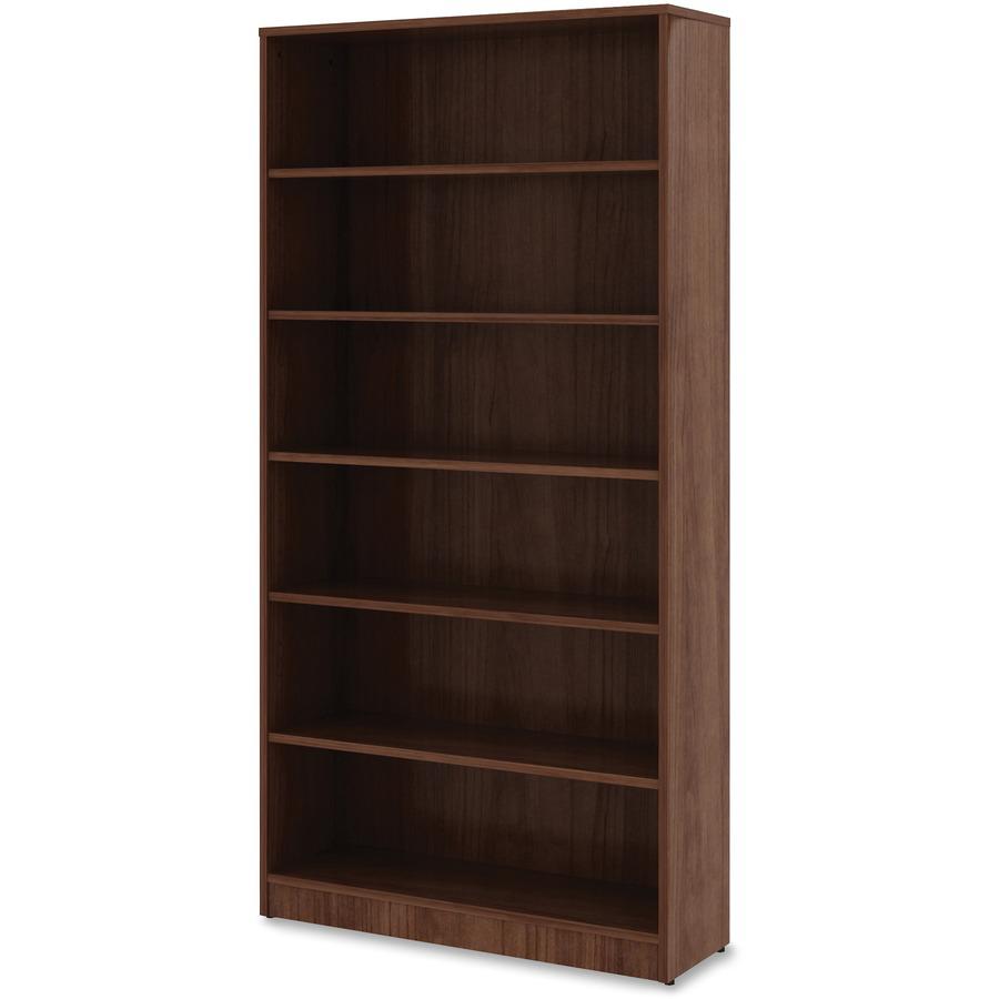 Lorell Laminate Bookcase - 6 Shelf(ves) - 72" Height x 36" Width x 12" Depth - Sturdy, Adjustable Feet, Adjustable Shelf, Square Corner - Thermofused Laminate (TFL) - Walnut - Laminate - 1 Each. Picture 3