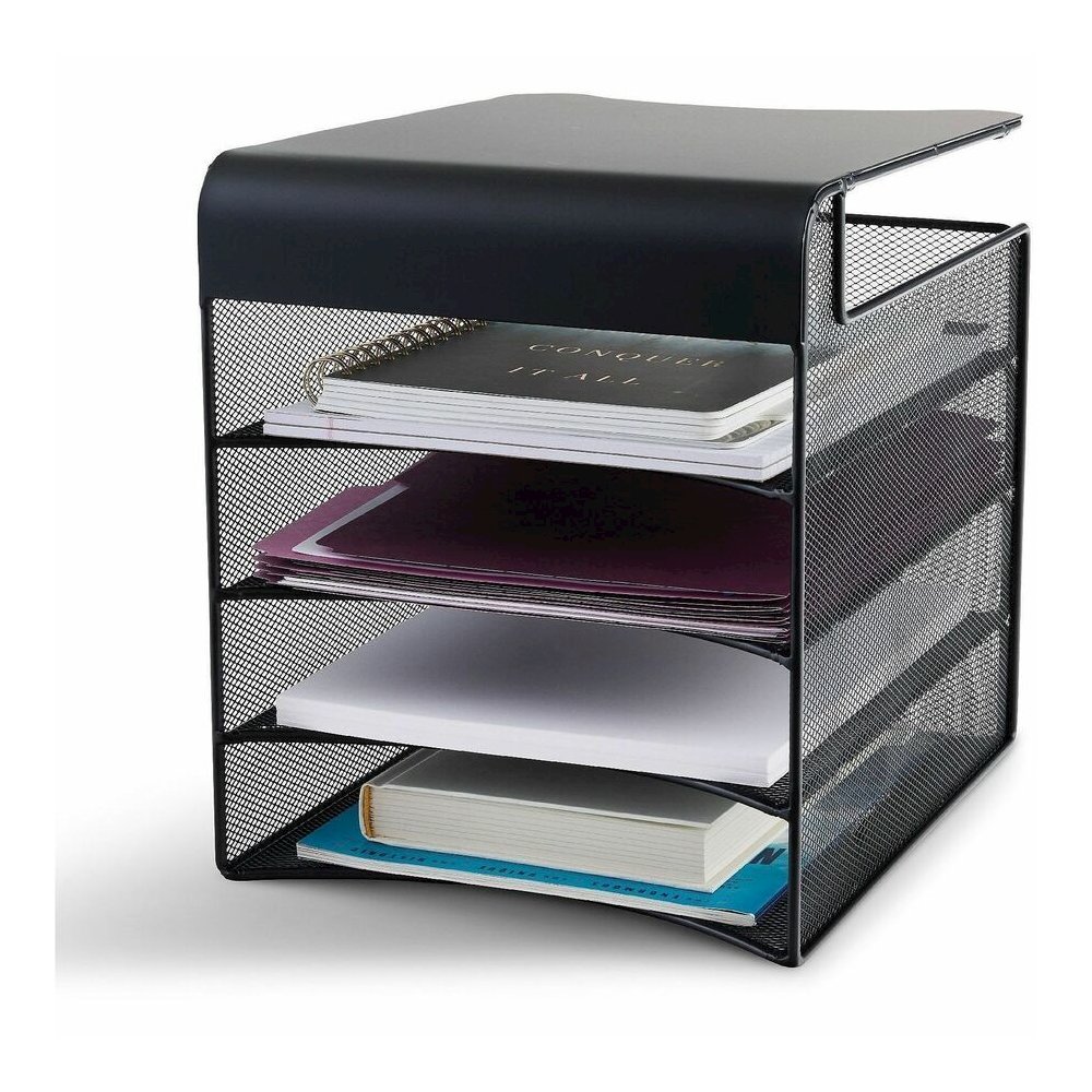 Safco Onyx Solid Top Horizontal Hanging Storage - 12" Height x 10.25" Width x 12.38" Depth - Scratch Resistant - Powder Coated - Black - Steel - 1 Each. Picture 5