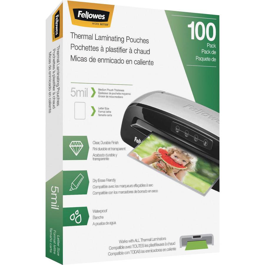 Fellowes Letter-Size Thermal Laminating Pouches - Sheet Size Supported: Letter 8.50" Width x 11" Length - Laminating Pouch/Sheet Size: 9" Width5 mil Thickness - Glossy - for Document - Durable, Photo-. Picture 2