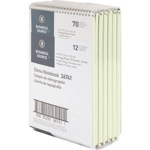 Business Source Steno Notebook - 70 Sheets - Wire Bound - Gregg Ruled Margin - 15 lb Basis Weight - 6" x 9" Sheet Size - Green Paper - Stiff-back - 12 / Pack. Picture 3