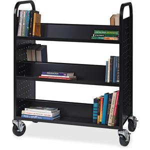 Lorell Double-sided Book Cart - 6 Shelf - Round Handle - 5" Caster Size - Steel - 38" Width x 18" Depth x 46.25" Height - Black - 1 Each. Picture 10