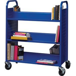 Lorell Double-sided Book Cart - 6 Shelf - Round Handle - 5" Caster Size - Steel - 38" Width x 18" Depth x 46.25" Height - Blue - 1 Each. Picture 8