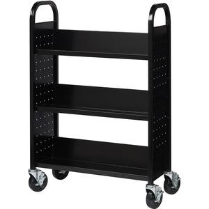 Lorell Single-sided Book Cart - 3 Shelf - Round Handle - 5" Caster Size - Steel - 32" Width x 14" Depth x 46" Height - Black - 1 Each. Picture 7
