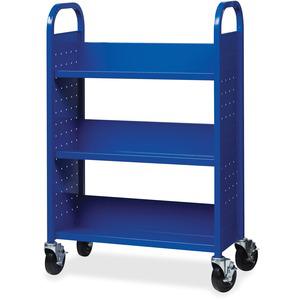 Lorell Single-sided Book Cart - 3 Shelf - Round Handle - 5" Caster Size - Steel - 32" Width x 14" Depth x 46" Height - Blue - 1 Each. Picture 4