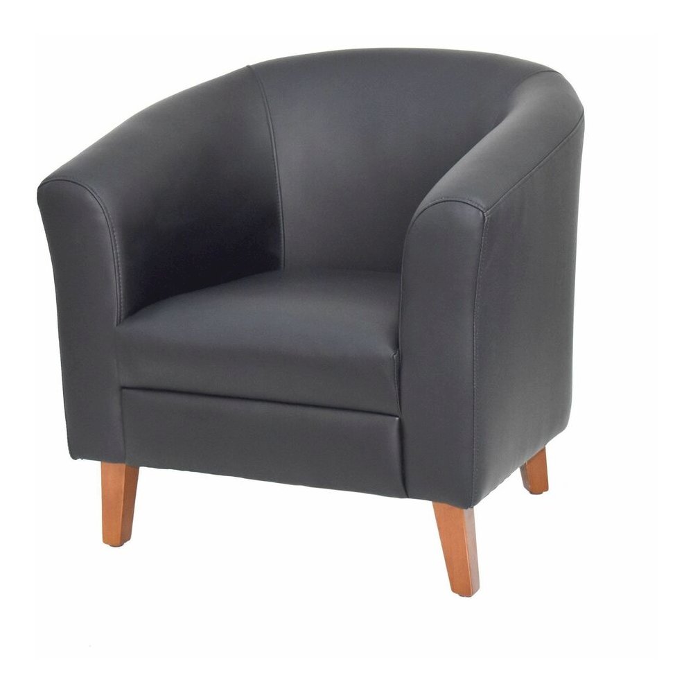 Lorell Barrel Armchair - Four-legged Base - Black - Bonded Leather - Armrest - 1 Each. Picture 5